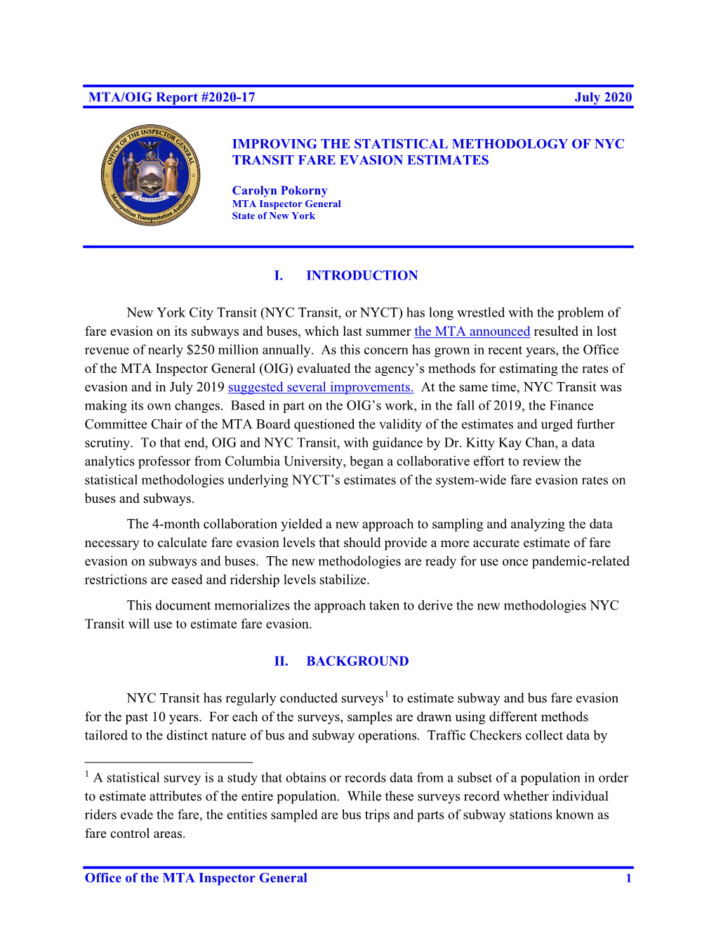 Office of the MTA Inspector General MTA/OIG Report #2020-17 July