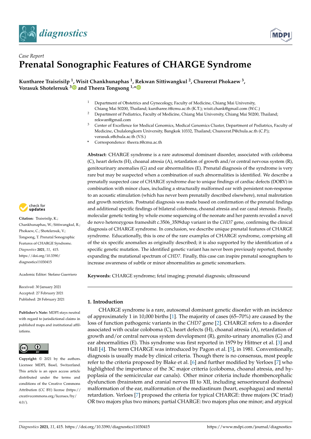 Prenatal Sonographic Features of CHARGE Syndrome