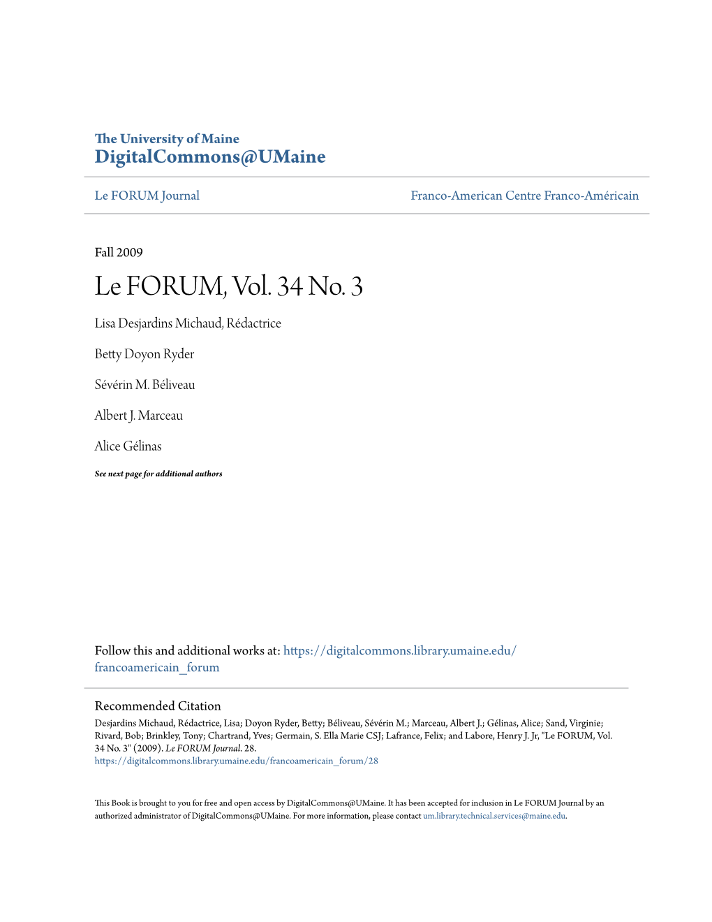 Le FORUM, Vol. 34 No. 3 Lisa Desjardins Michaud, Rédactrice