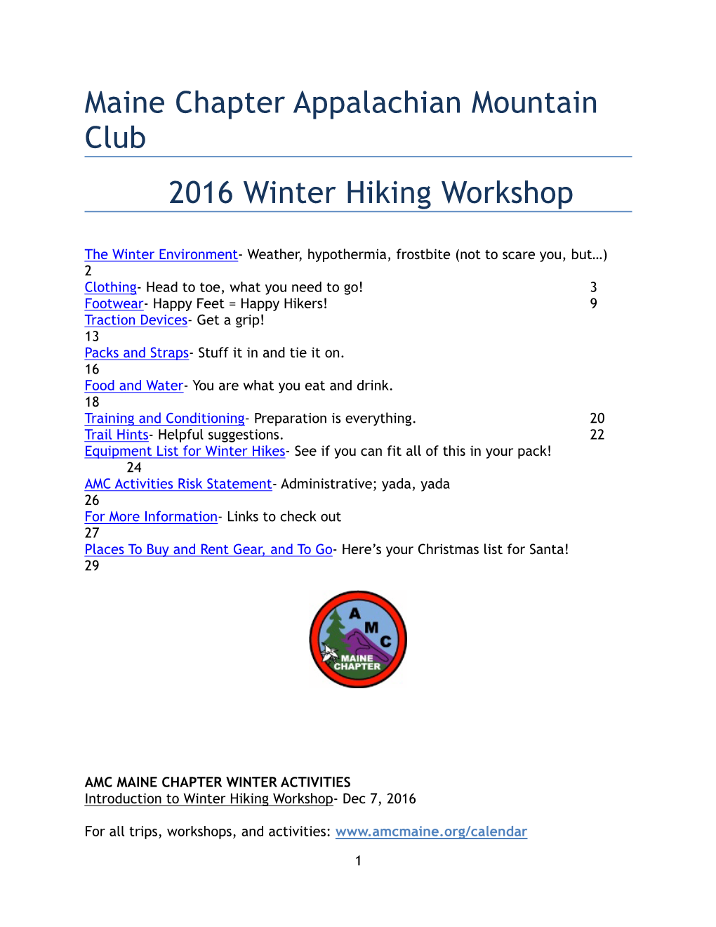 Winter Hiking Workshop Handout