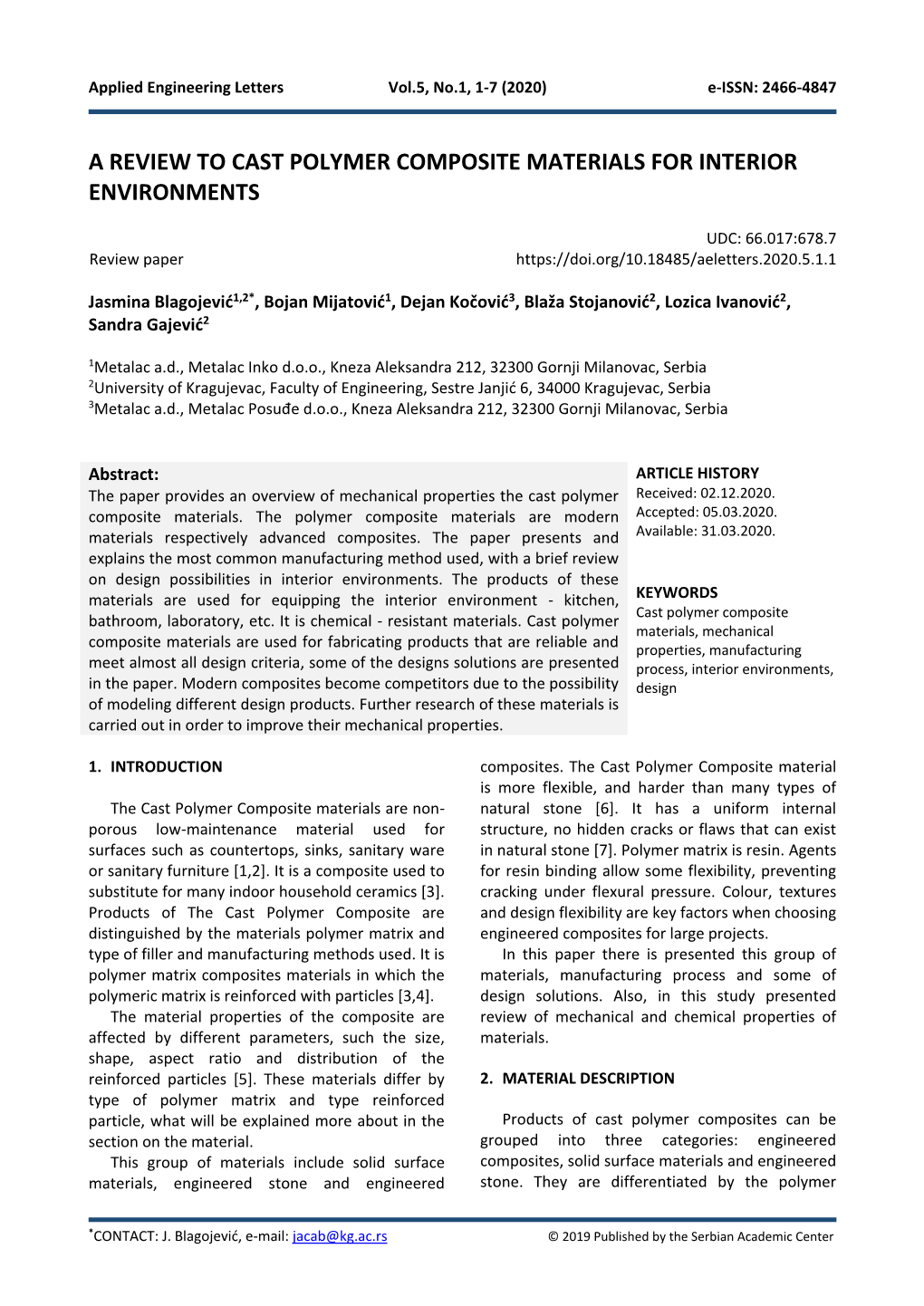 A Review to Cast Polymer Composite Materials for Interior Environments