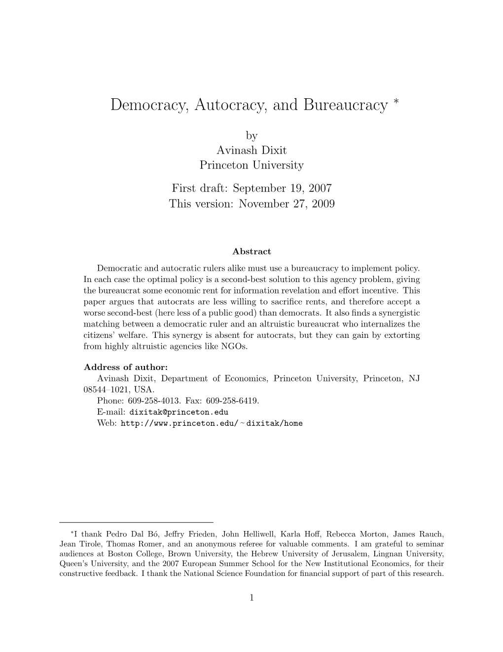 Democracy, Autocracy, and Bureaucracy ∗