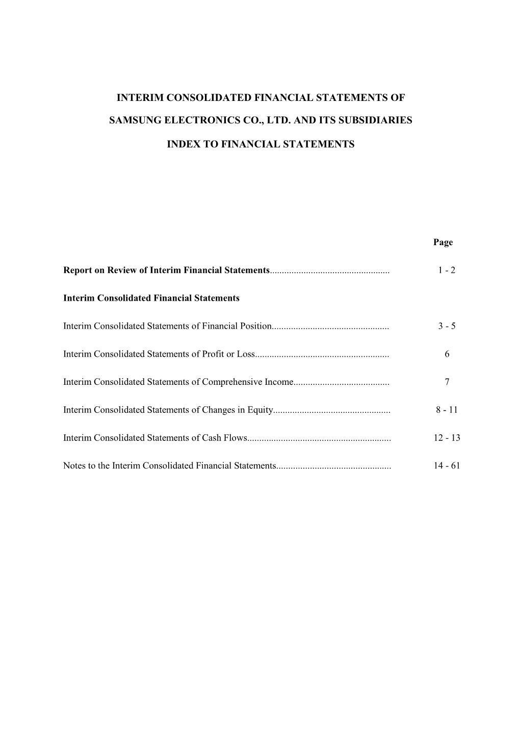 Interim Consolidated Financial Statements of Samsung Electronics Co., Ltd