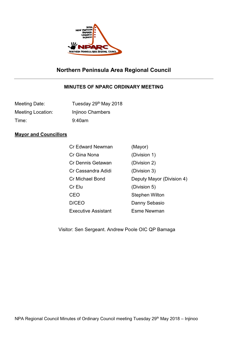 320 NPARC Minutes of Council Meeting 29 May 2018