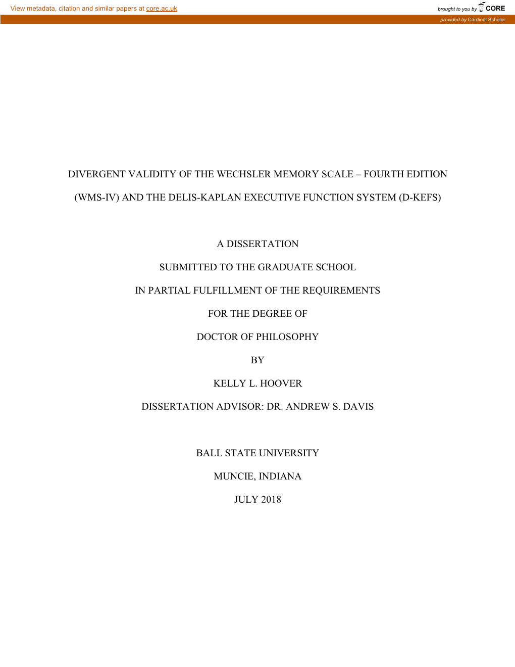 Wms-Iv) and the Delis-Kaplan Executive Function System (D-Kefs