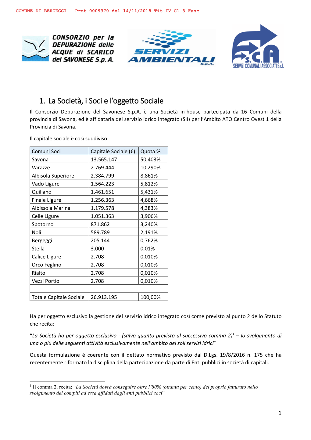 1. La Società, I Soci E L'oggetto Sociale