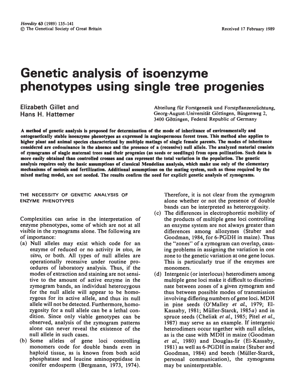 Genetic Analysis of Isoenzyme Phenotypes Using Single Tree