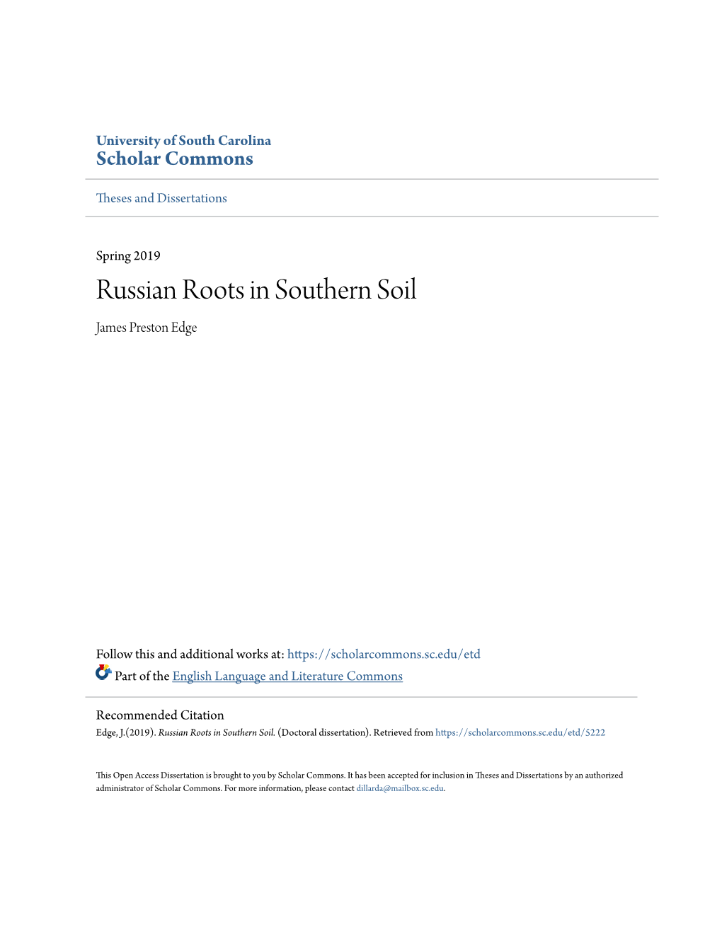 Russian Roots in Southern Soil James Preston Edge