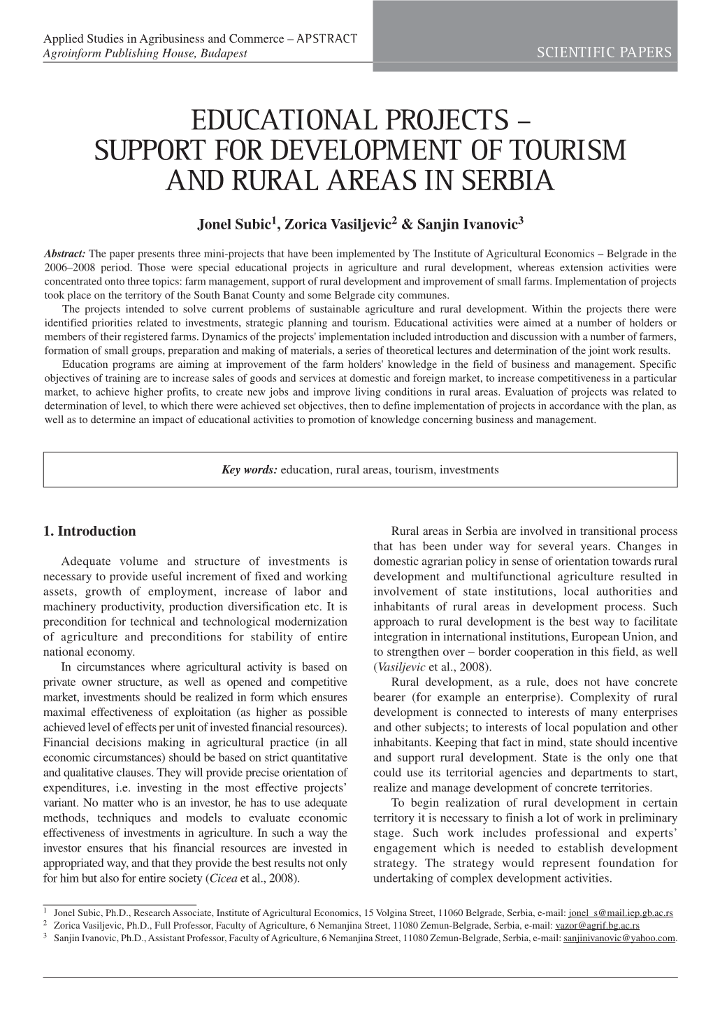 Educational Projects – Support for Development of Tourism and Rural Areas in Serbia