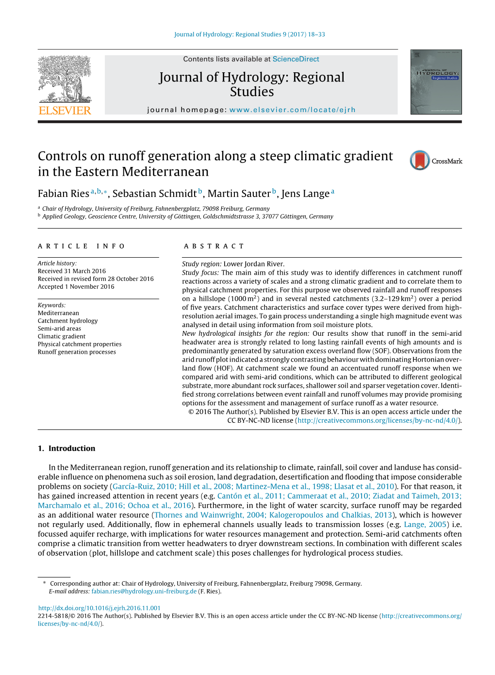 Controls on Runoff Generation Along a Steep Climatic Gradient in the Eastern Mediterranean