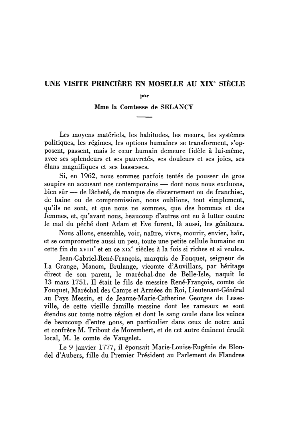 UNE VISITE PRINCIÈRE EN MOSELLE AU Xixe SIÈCLE Par Mme La Comtesse De SELANCY