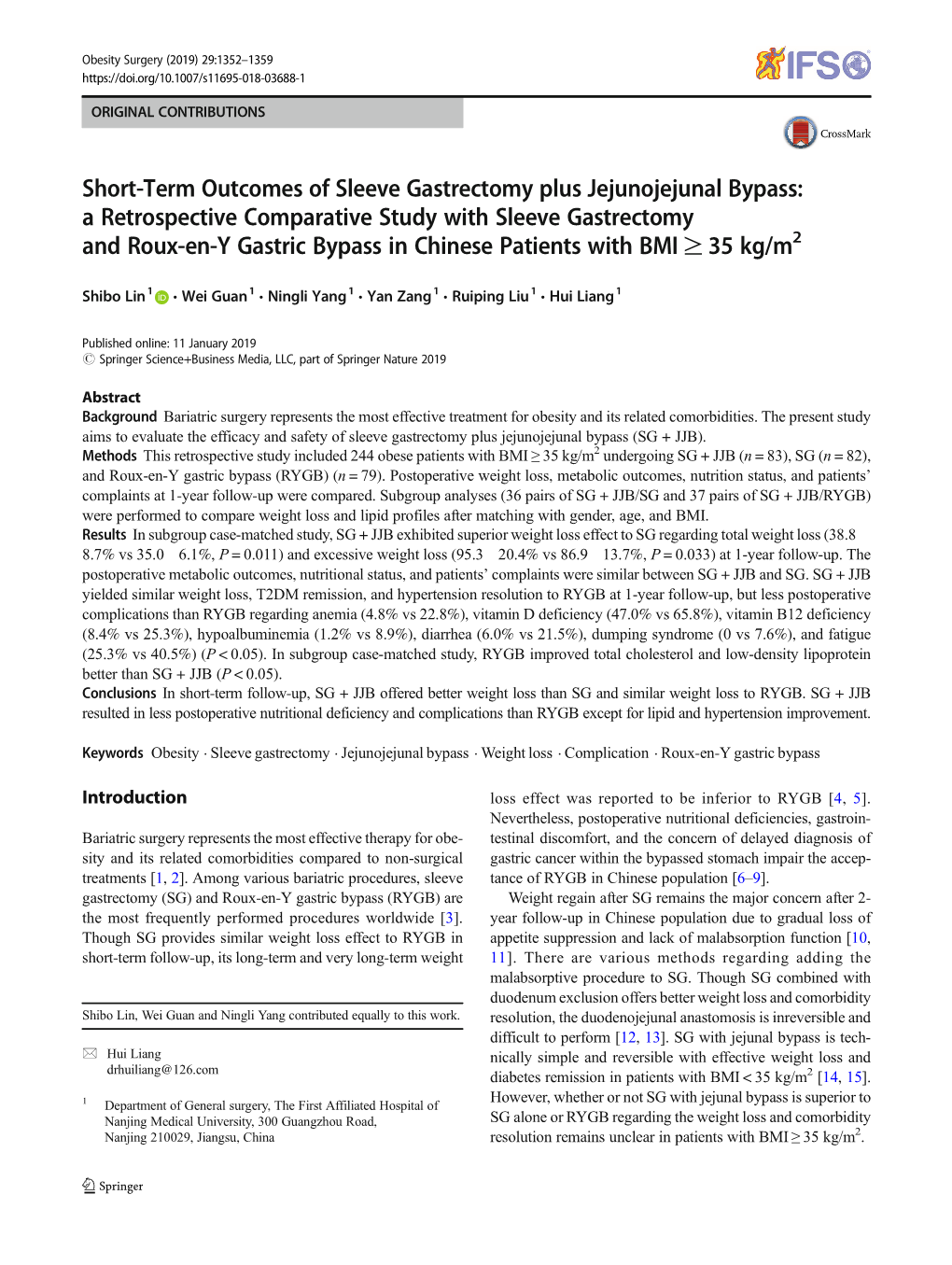 Short-Term Outcomes of Sleeve Gastrectomy Plus Jejunojejunal