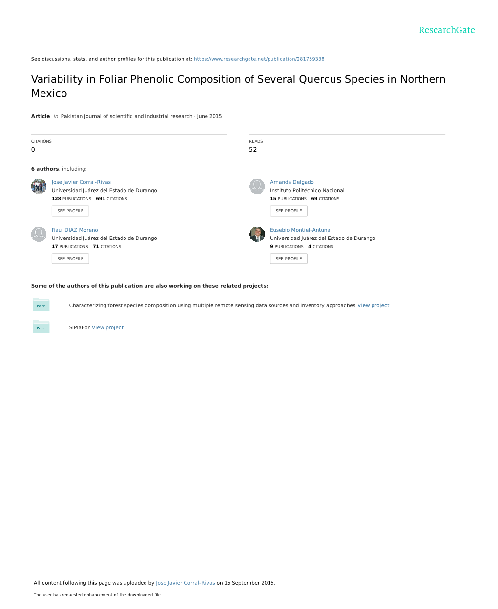 Variability in Foliar Phenolic Composition of Several Quercus Species in Northern Mexico