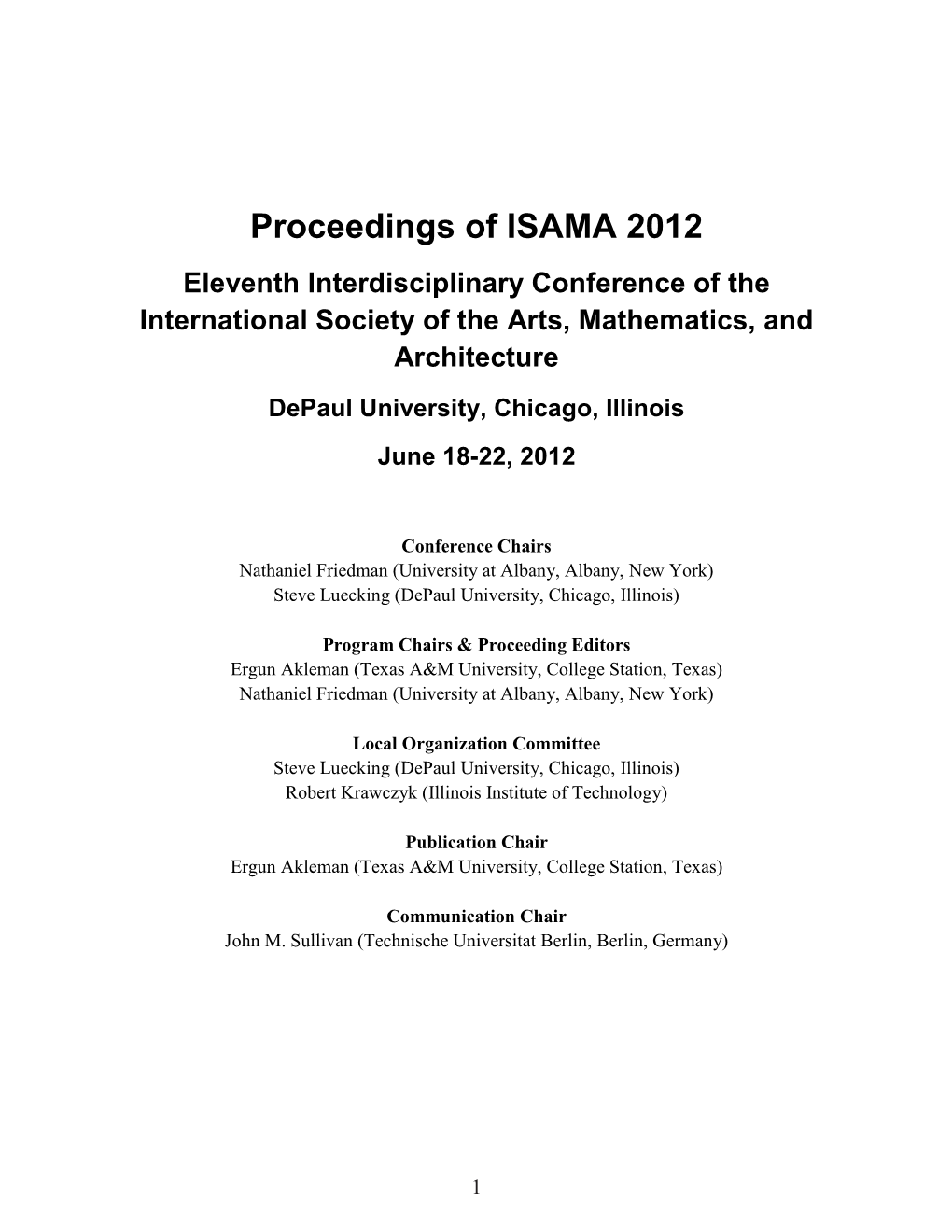 Proceedings of ISAMA 2012