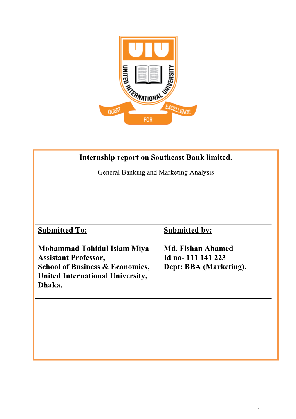Internship Report on Southeast Bank Limited
