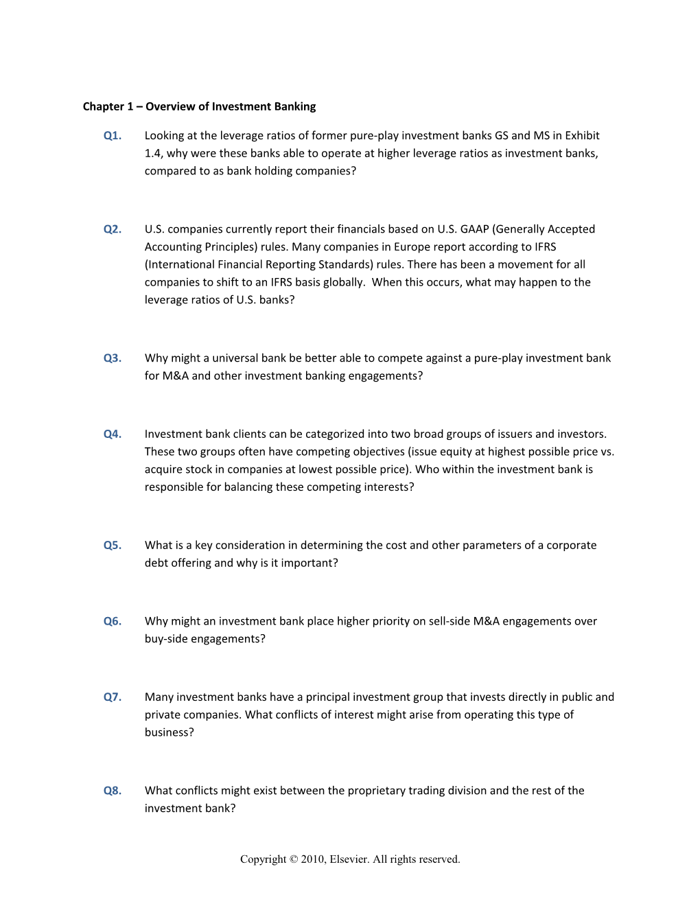 Chapter 1 Overview of Investment Banking