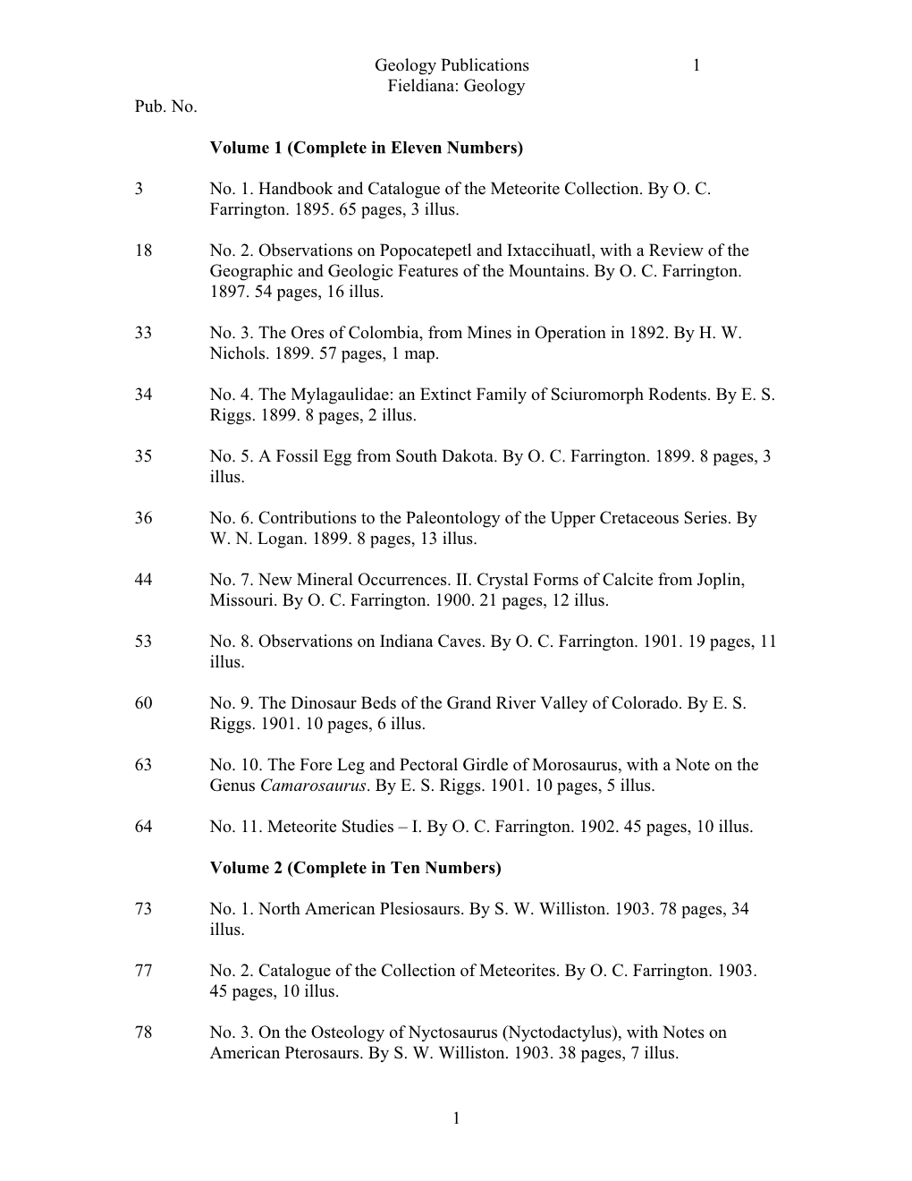 Geology Publications 1 Fieldiana: Geology Pub