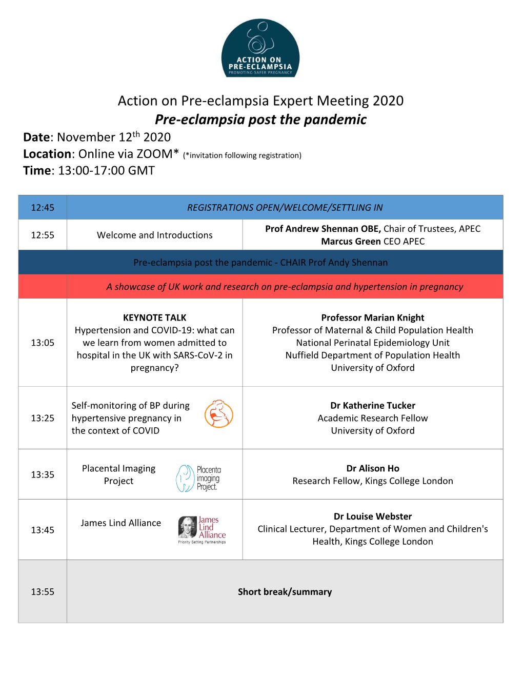 Expert Meeting Agenda 2020