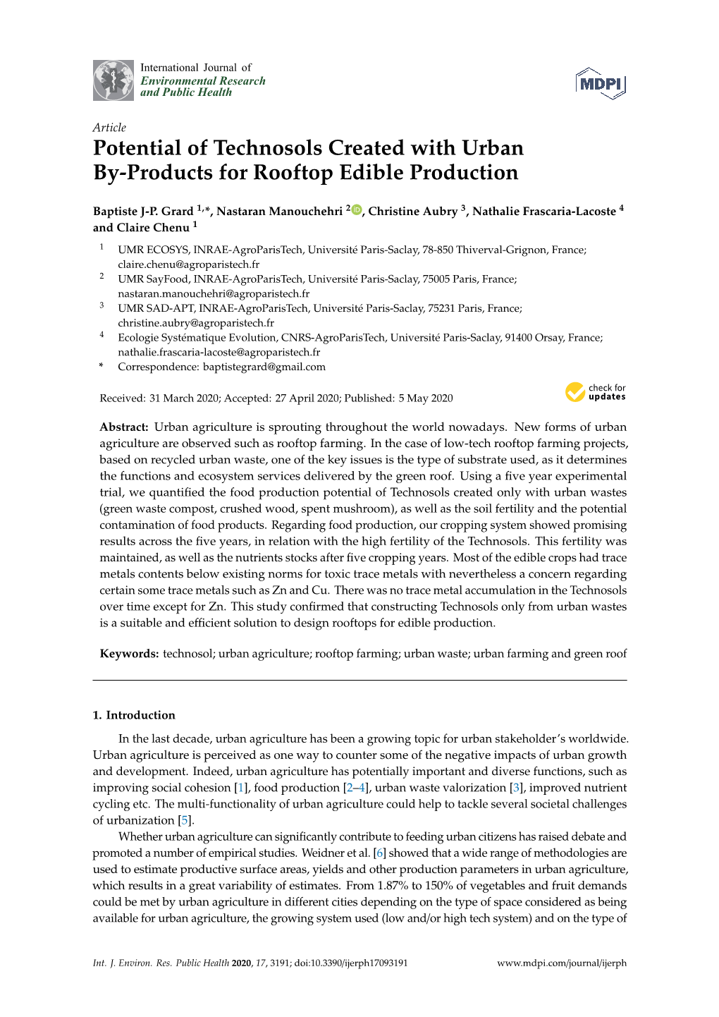 Potential of Technosols Created with Urban By-Products for Rooftop Edible Production