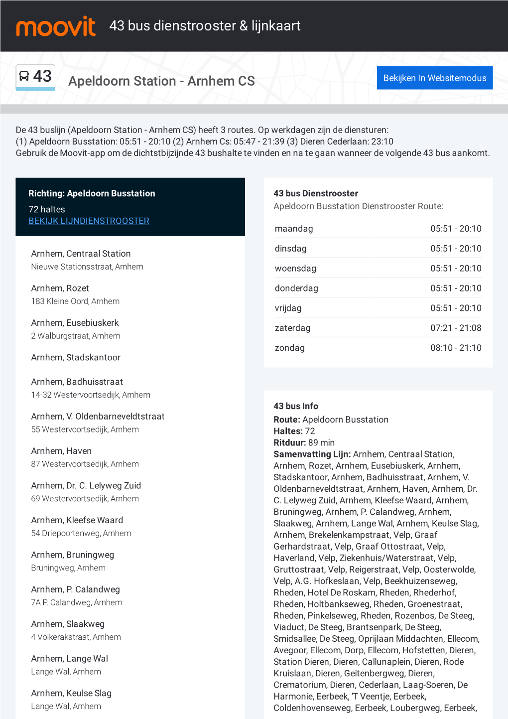 43 Bus Dienstrooster & Lijnroutekaart