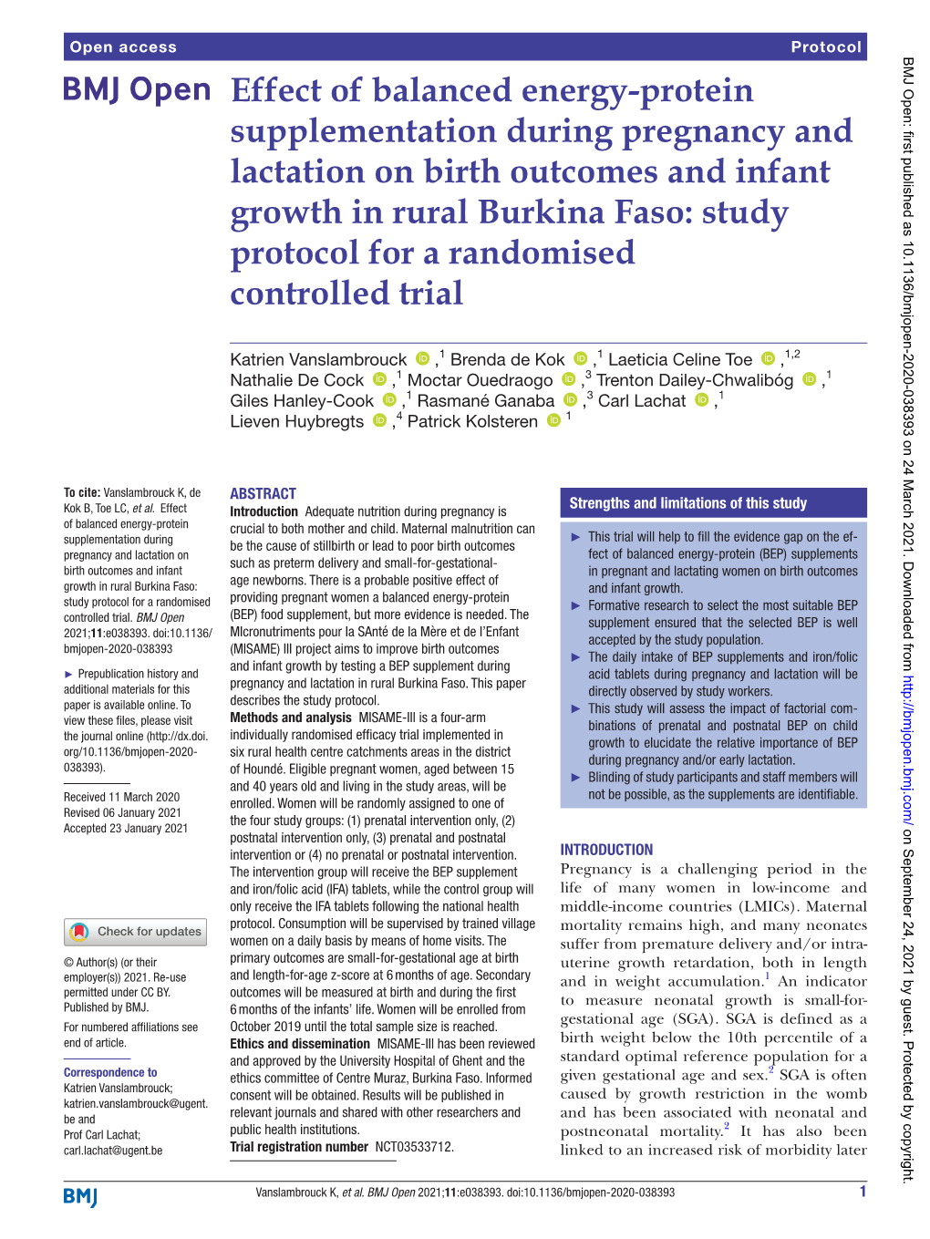 Protein Supplementation During Pregnancy and Lactation on Birth Outcomes and Infant Growth in Rural Burkina Faso: Study Protocol for a Randomised Controlled Trial