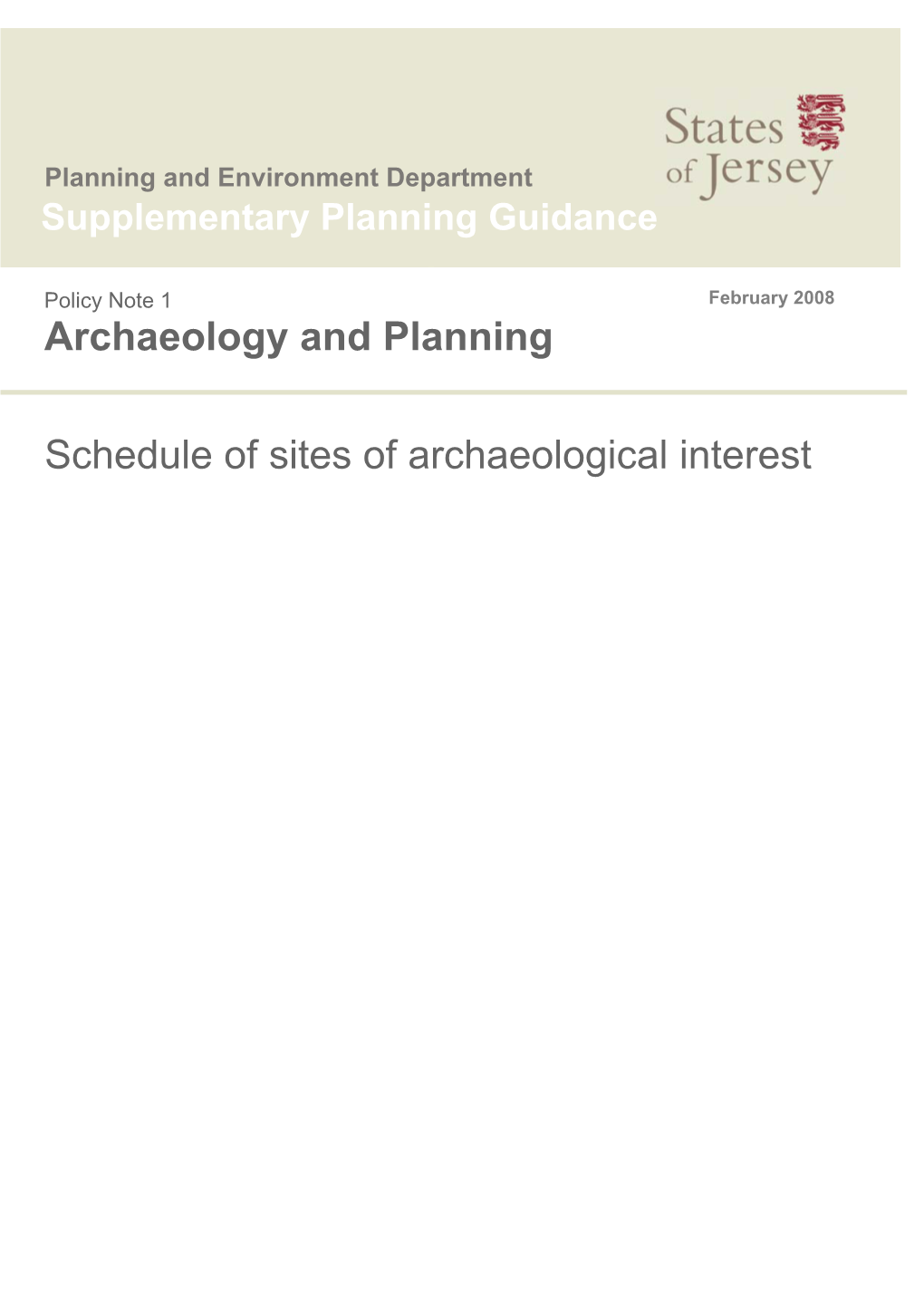 Archaeology and Planning Schedule of Sites of Archaeological Interest