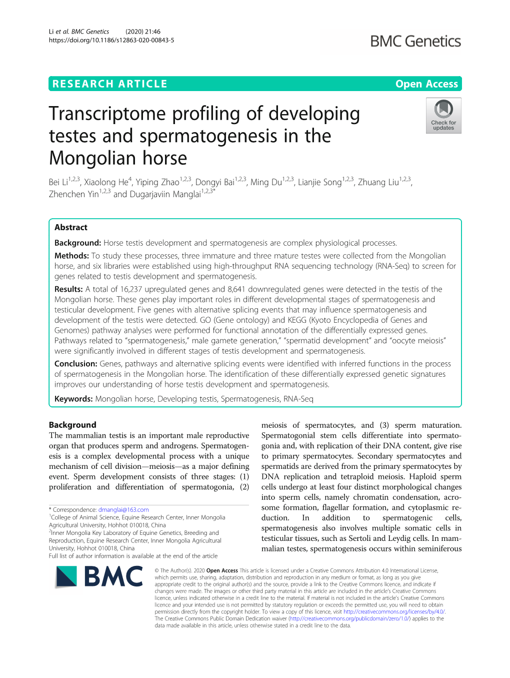 Transcriptome Profiling of Developing Testes and Spermatogenesis in The