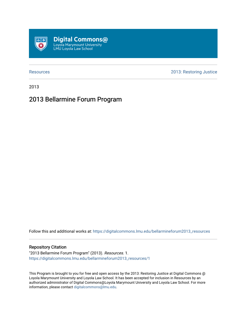 2013 Bellarmine Forum Program