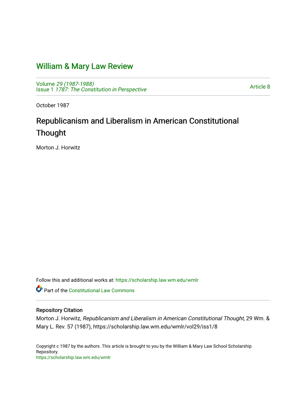 Republicanism and Liberalism in American Constitutional Thought