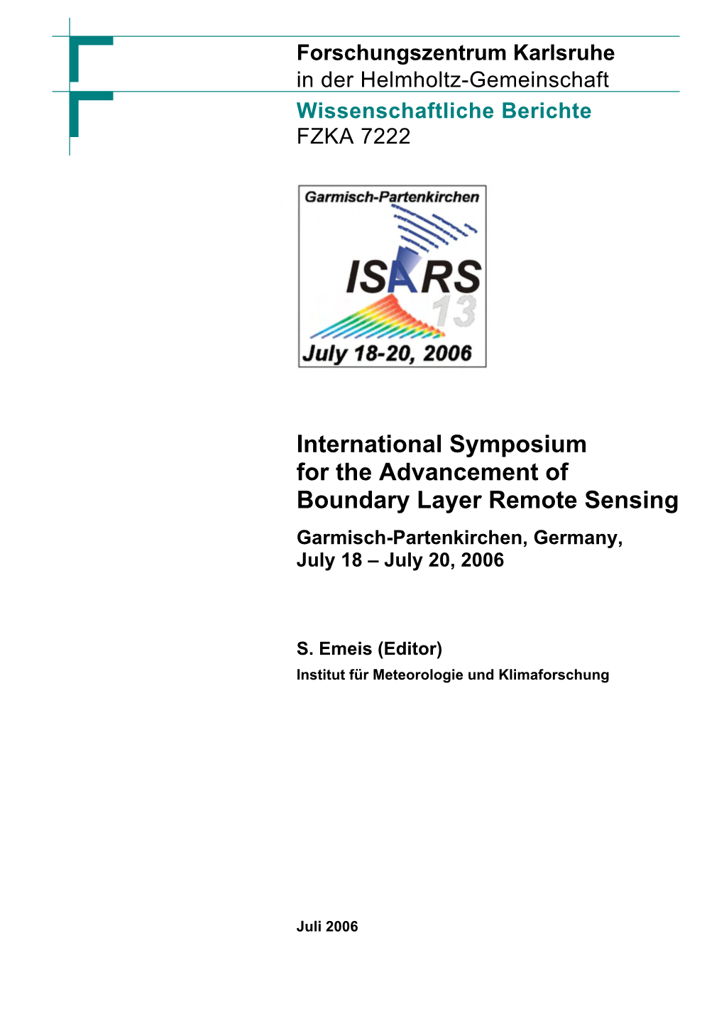 International Symposium for the Advancement of Boundary Layer Remote Sensing