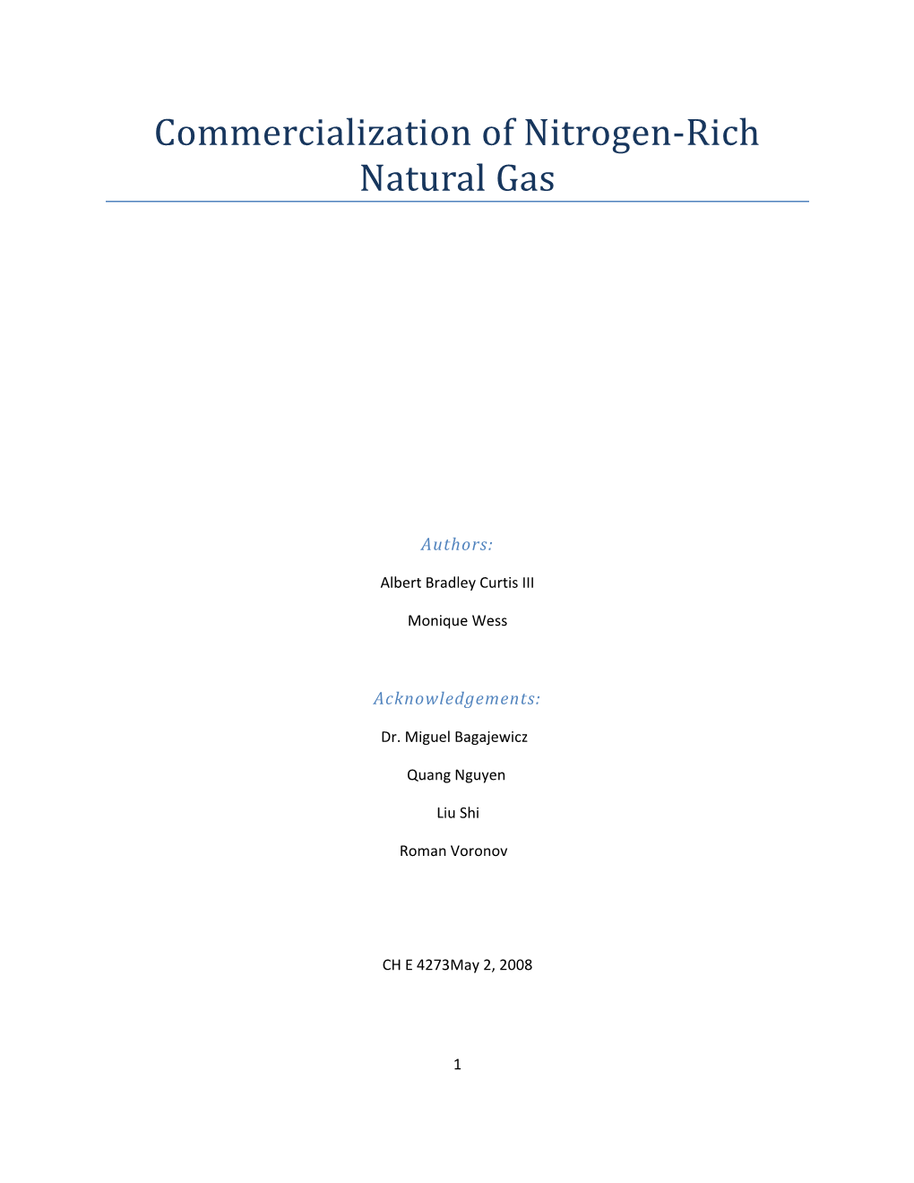 Commercialization of Nitrogen‐Rich Natural Gas