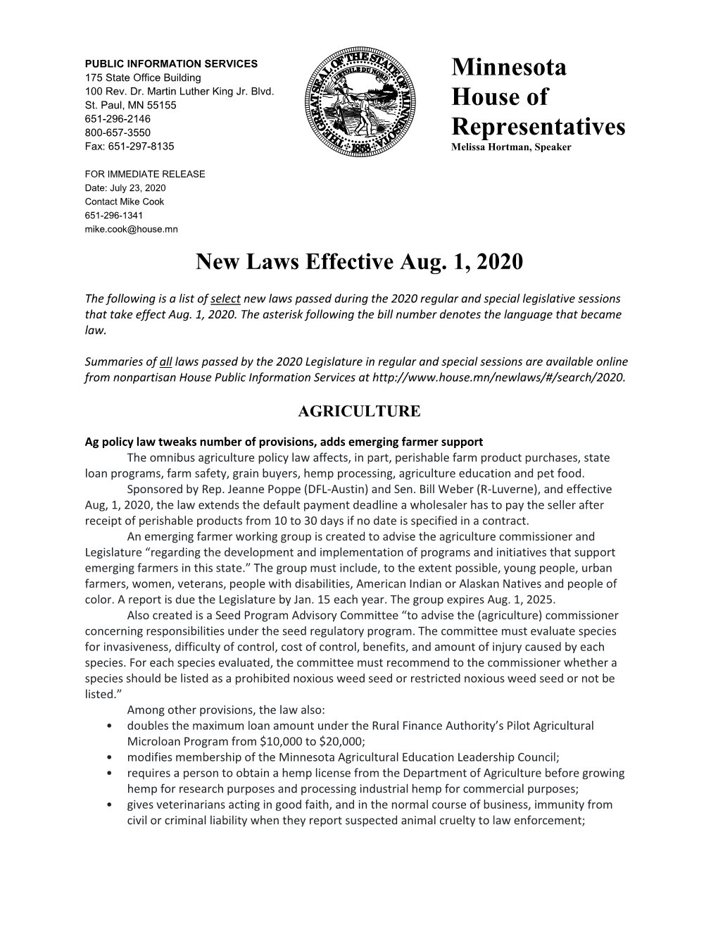 New Laws Effective Aug. 1, 2020