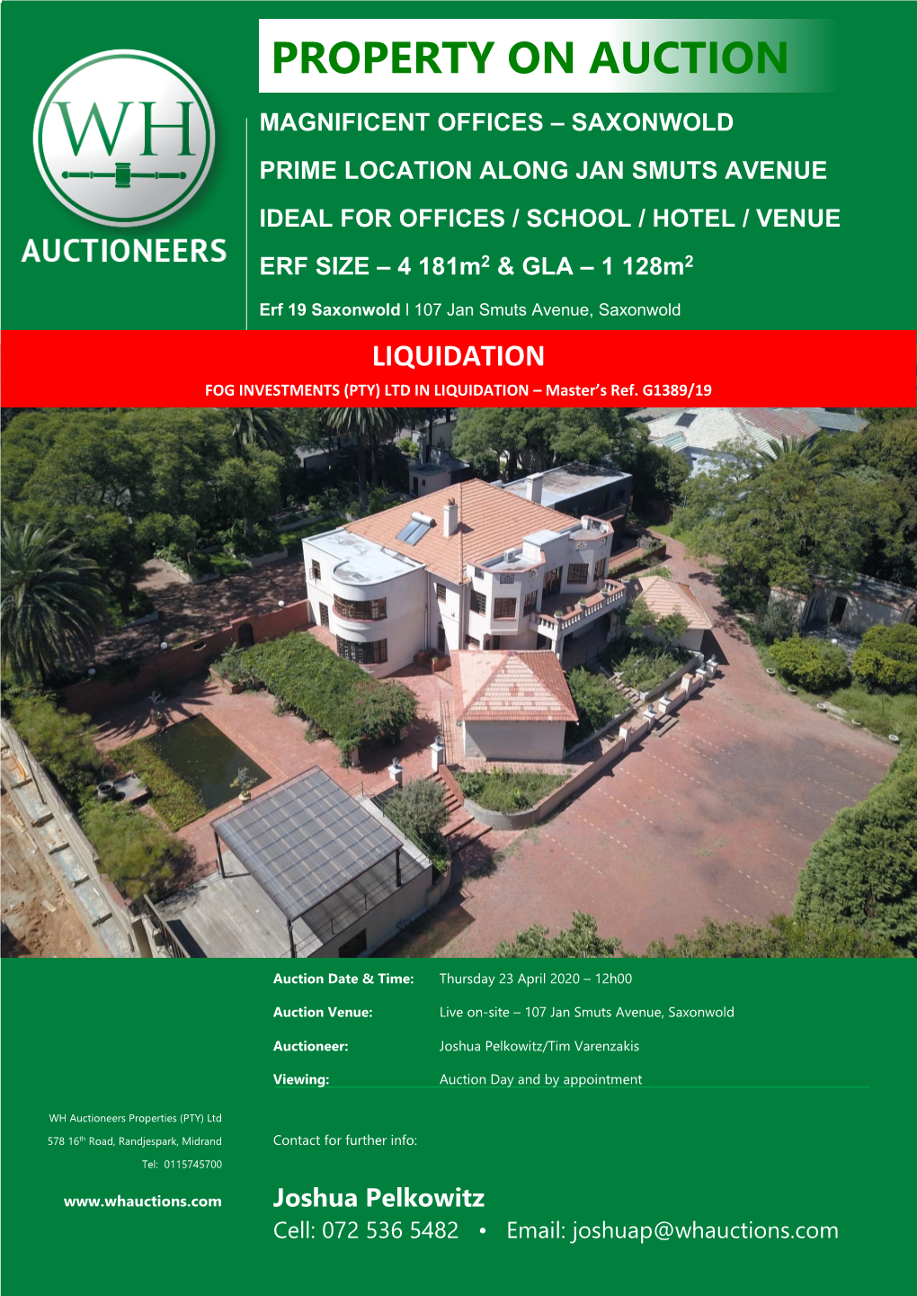 Property on Auction Lenasia Property Auction Magnificent Offices – Saxonwold Prime Location Along Jan Smuts Avenue Ideal for Offices / School / Hotel / Venue