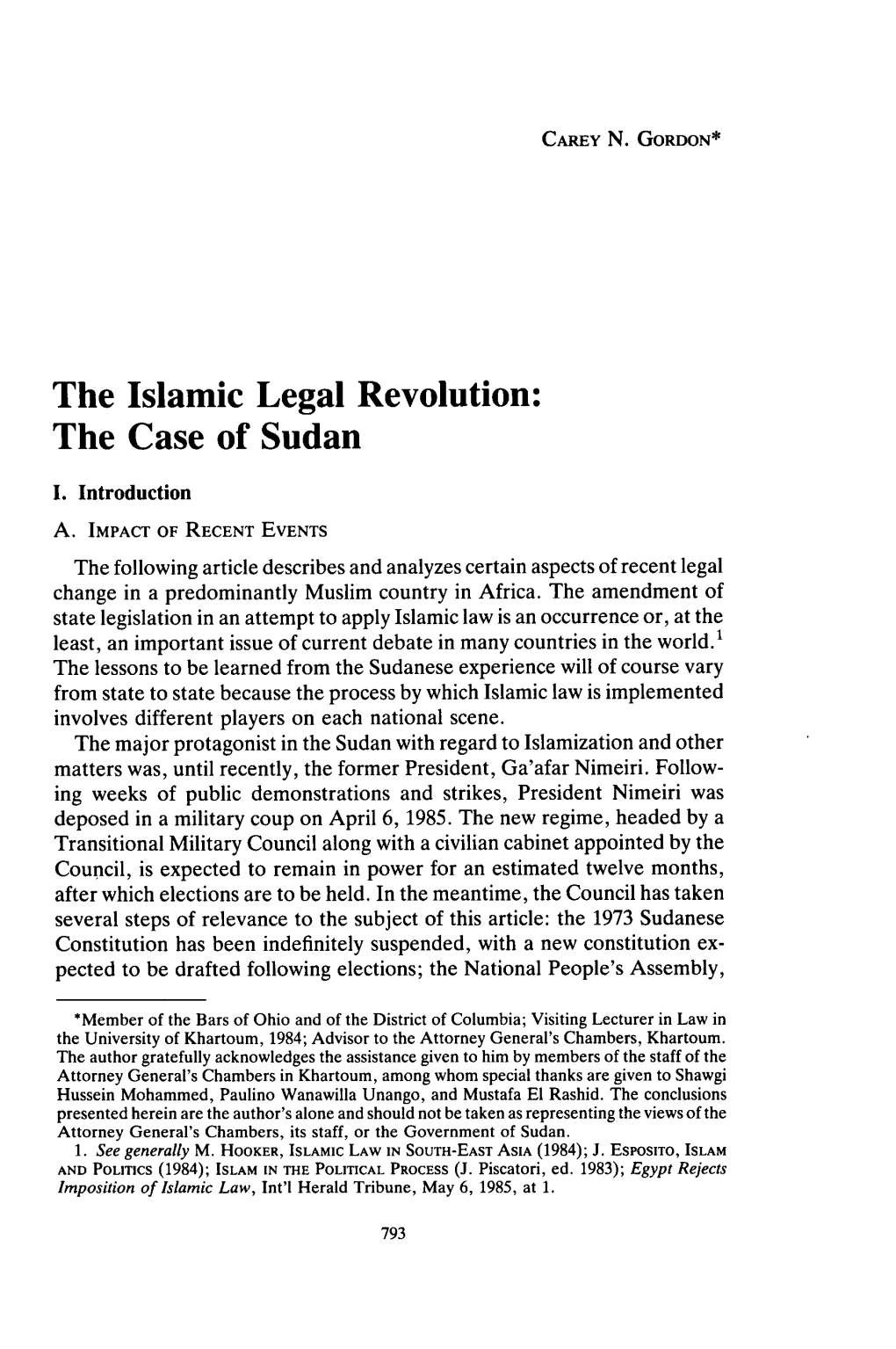 The Islamic Legal Revolution: the Case of Sudan