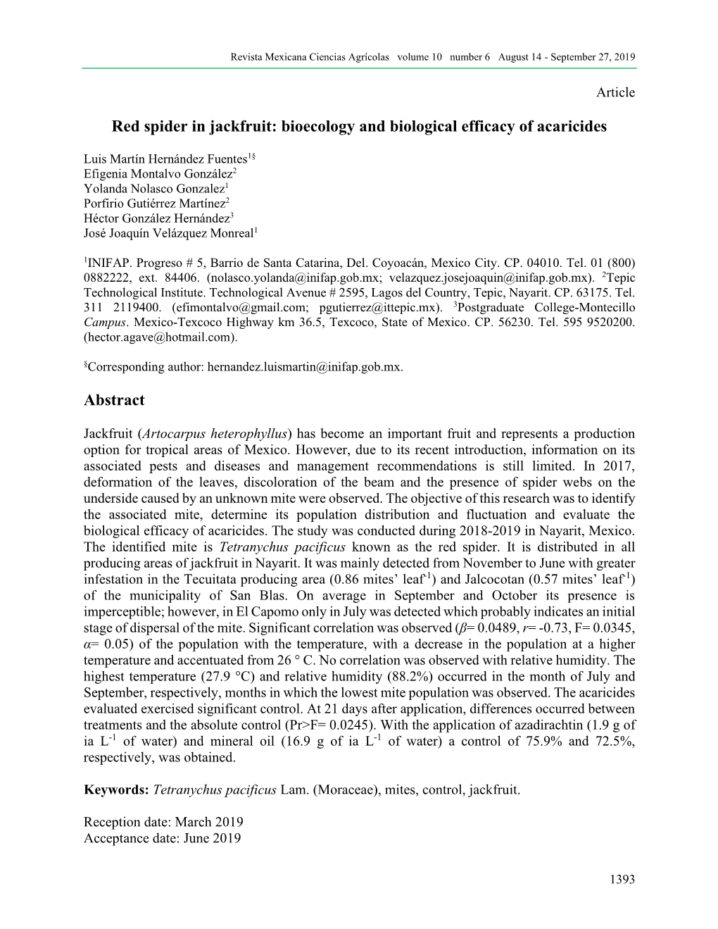 Red Spider in Jackfruit: Bioecology and Biological Efficacy of Acaricides