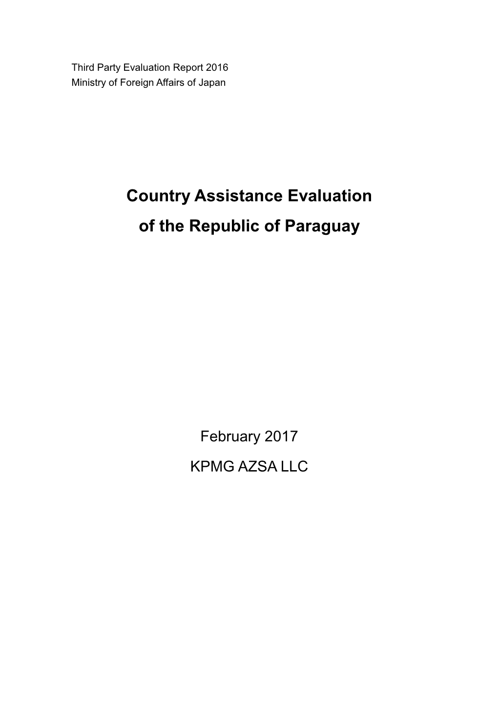 Country Assistance Evaluation of the Republic of Paraguay