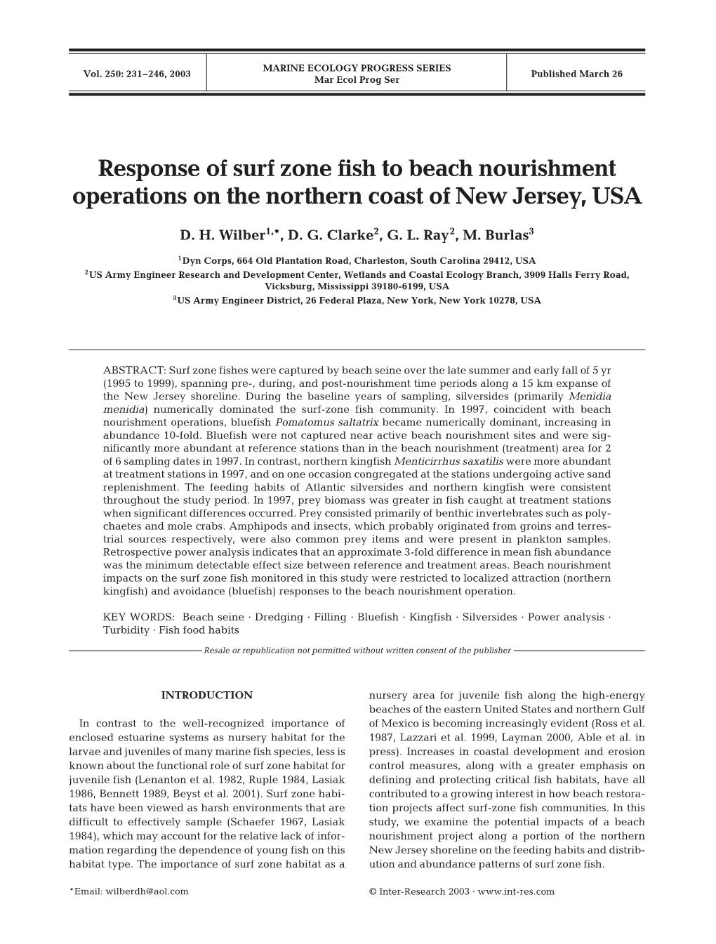 Response of Surf Zone Fish to Beach Nourishment Operations on the Northern Coast of New Jersey, USA