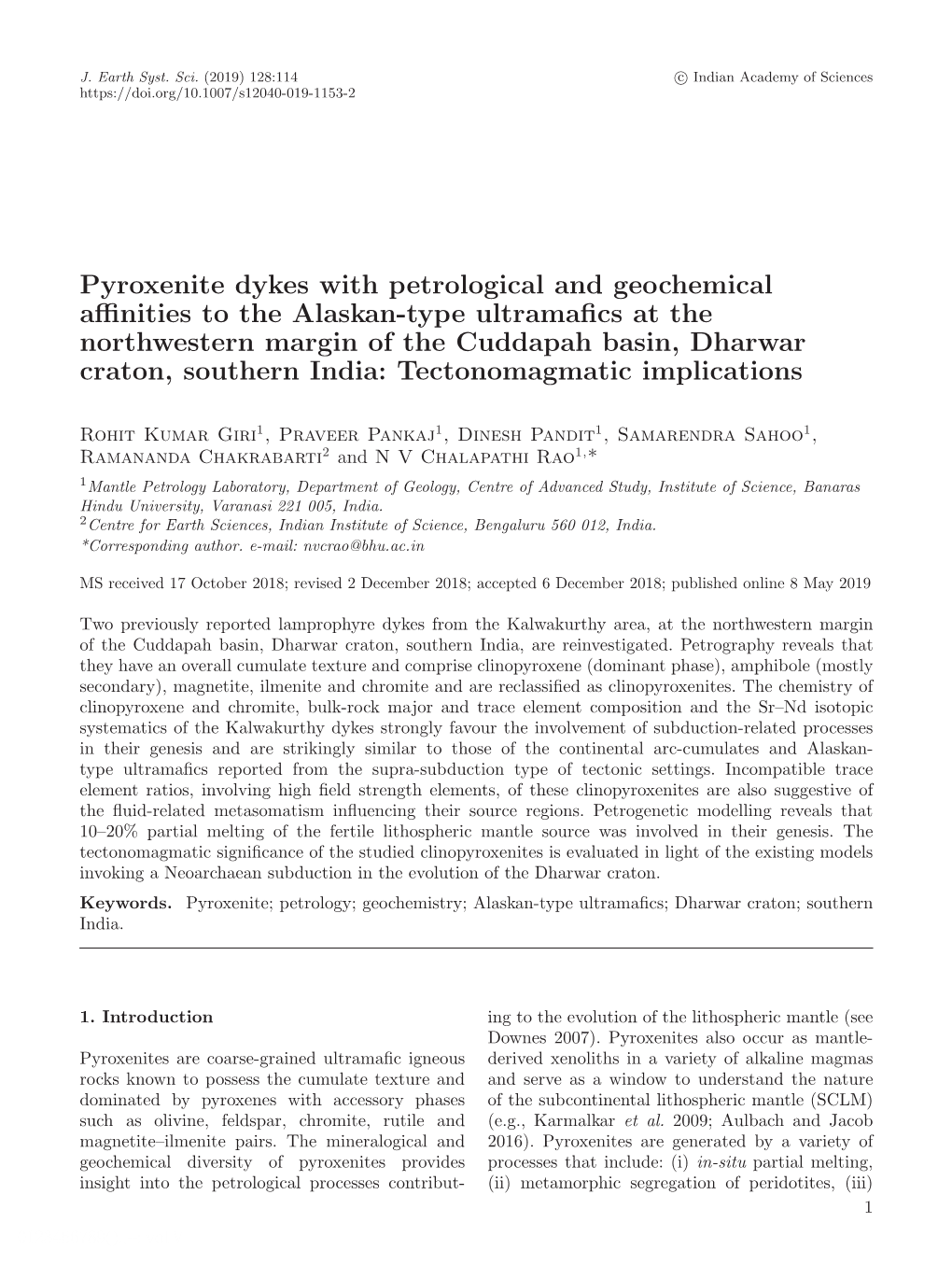 Pyroxenite Dykes with Petrological and Geochemical Affinities to The