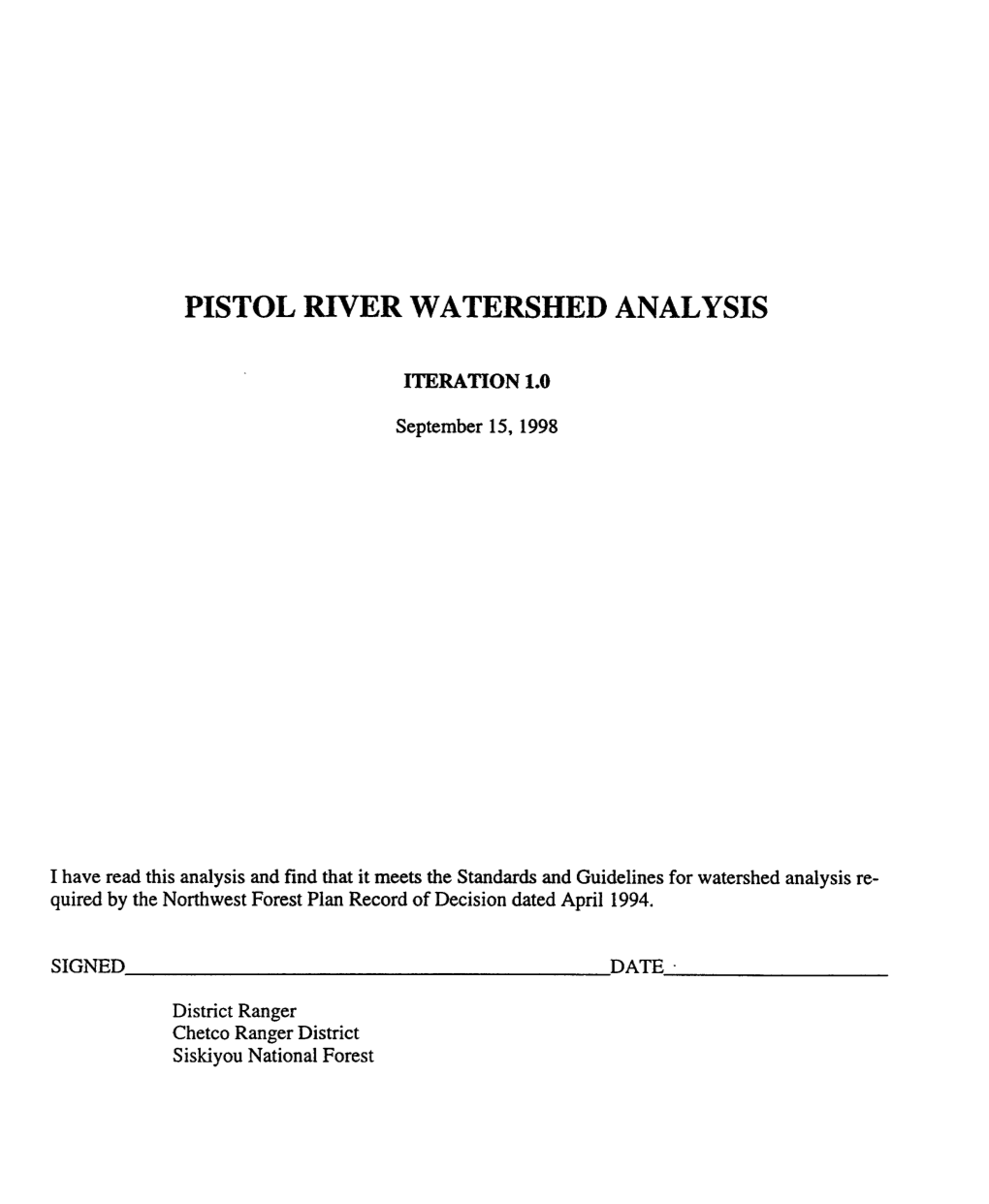 Pistol River Watershed Analysis