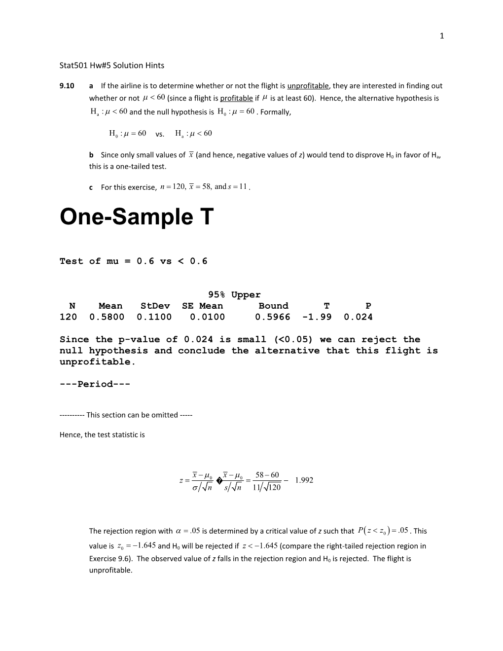 Stat501 Hw#5 Solution Hints