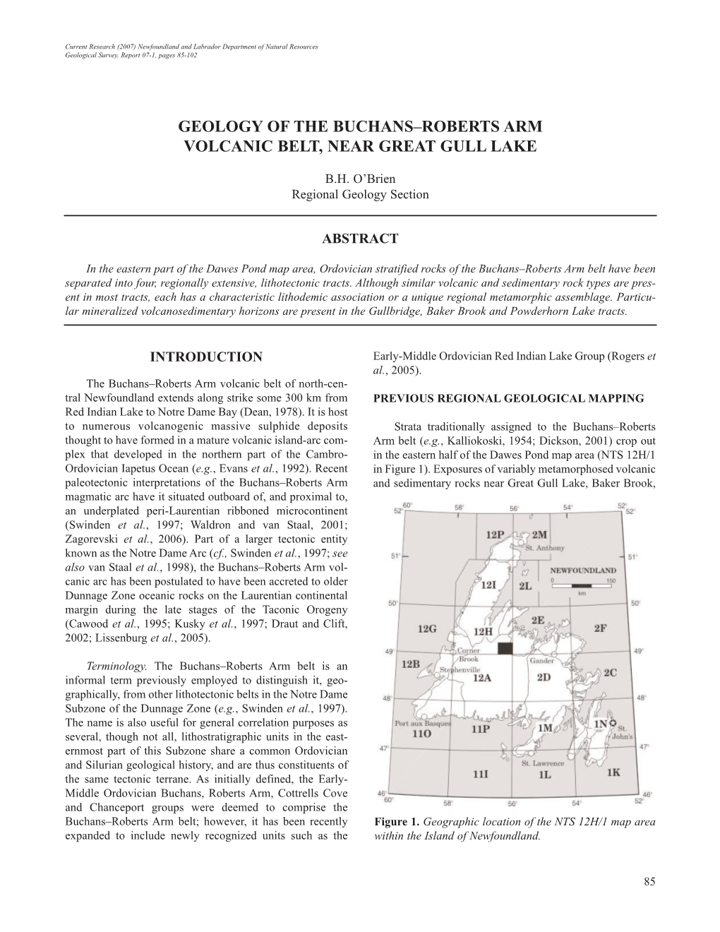 Geology of the Buchans–Roberts Arm Volcanic Belt, Near Great Gull Lake