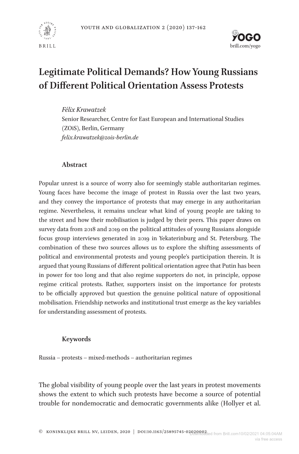 How Young Russians of Different Political Orientation Assess Protests