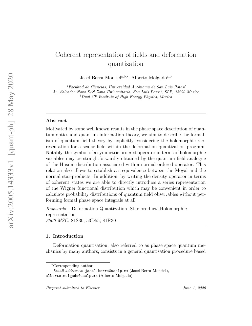 Coherent Representation of Fields and Deformation Quantization