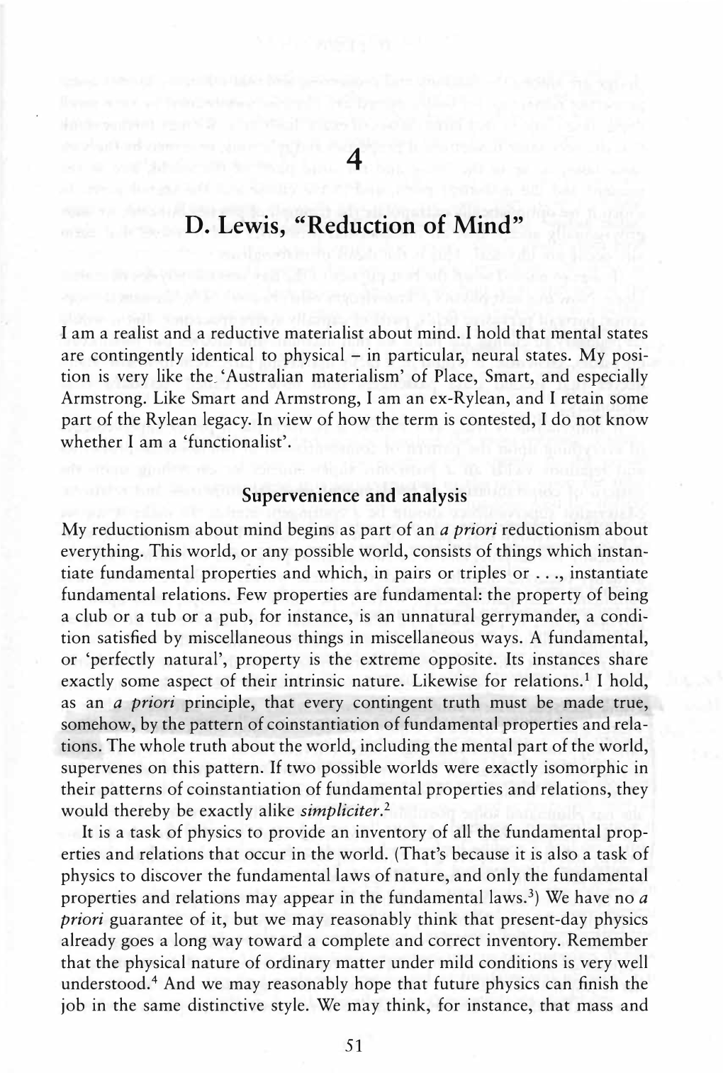 4 D. Lewis, "Reduction of Mind"