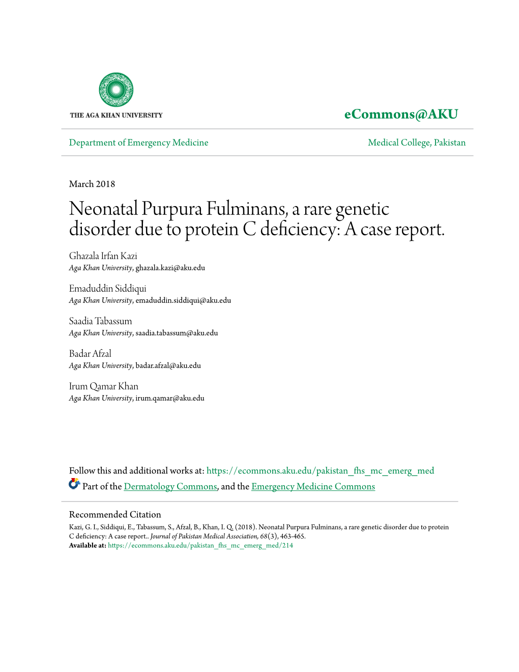 Neonatal Purpura Fulminans, a Rare Genetic Disorder Due to Protein C Deficiency: a Case Report