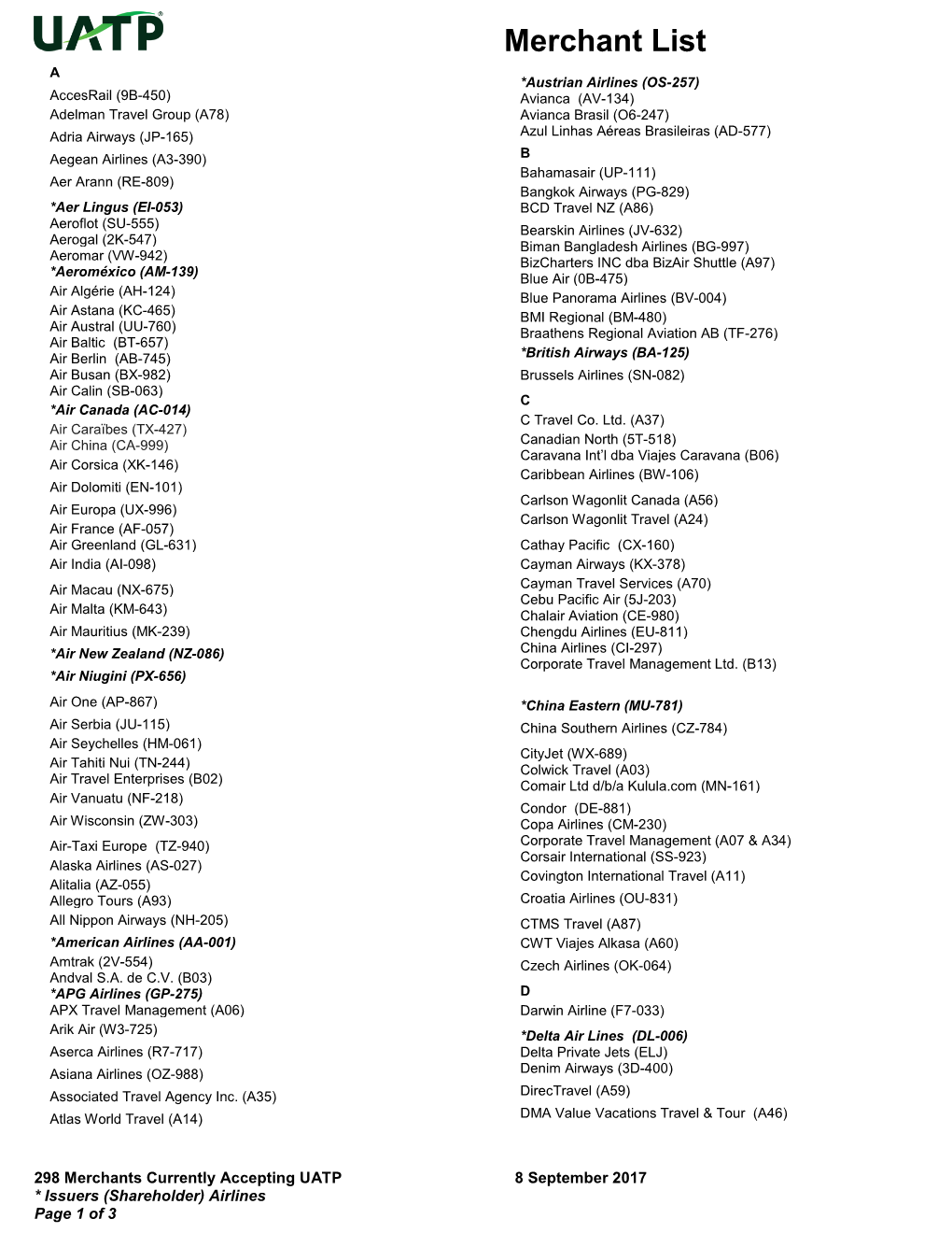 UATP Merchant List