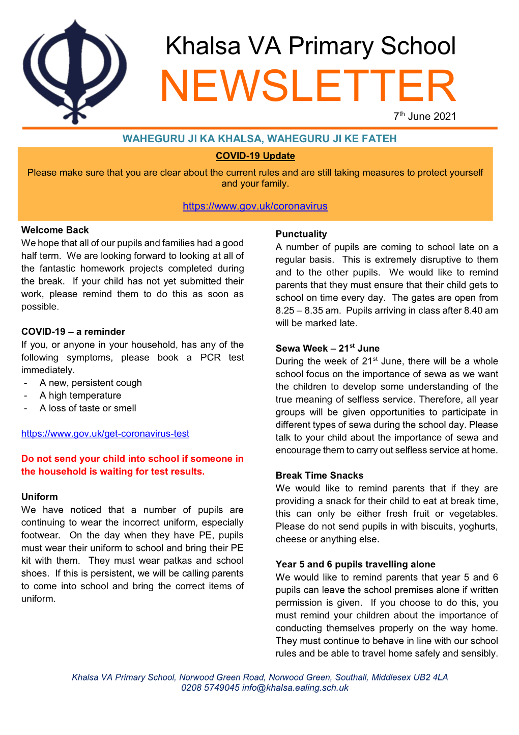 NEWSLETTER 7Th June 2021