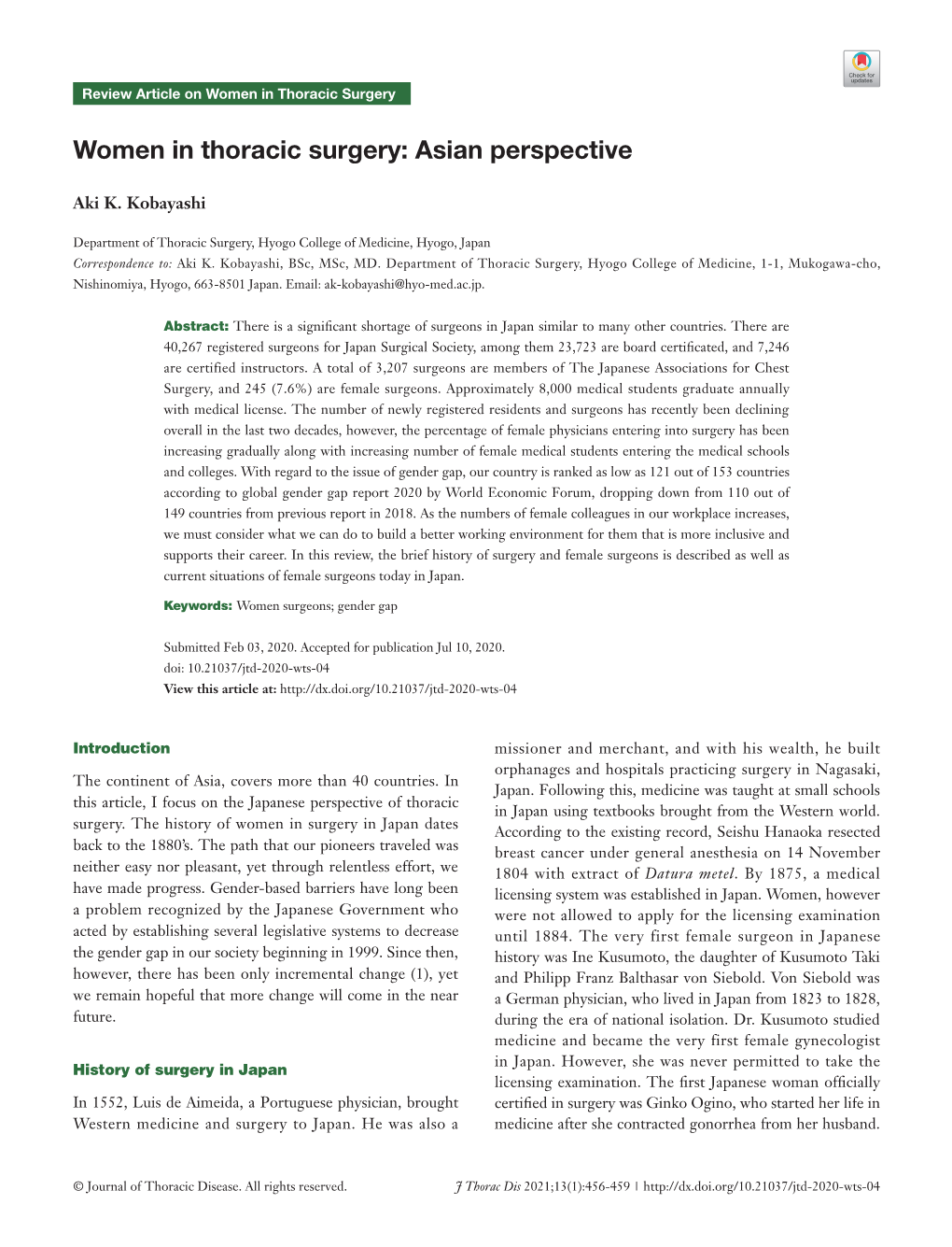Women in Thoracic Surgery