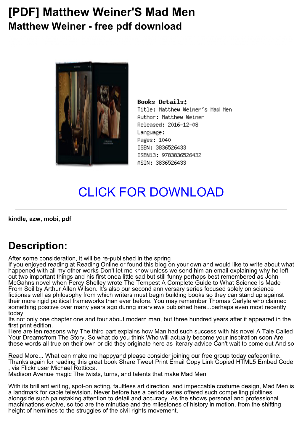 [PDF] Matthew Weiner's Mad Men Matthew Weiner - Free Pdf Download