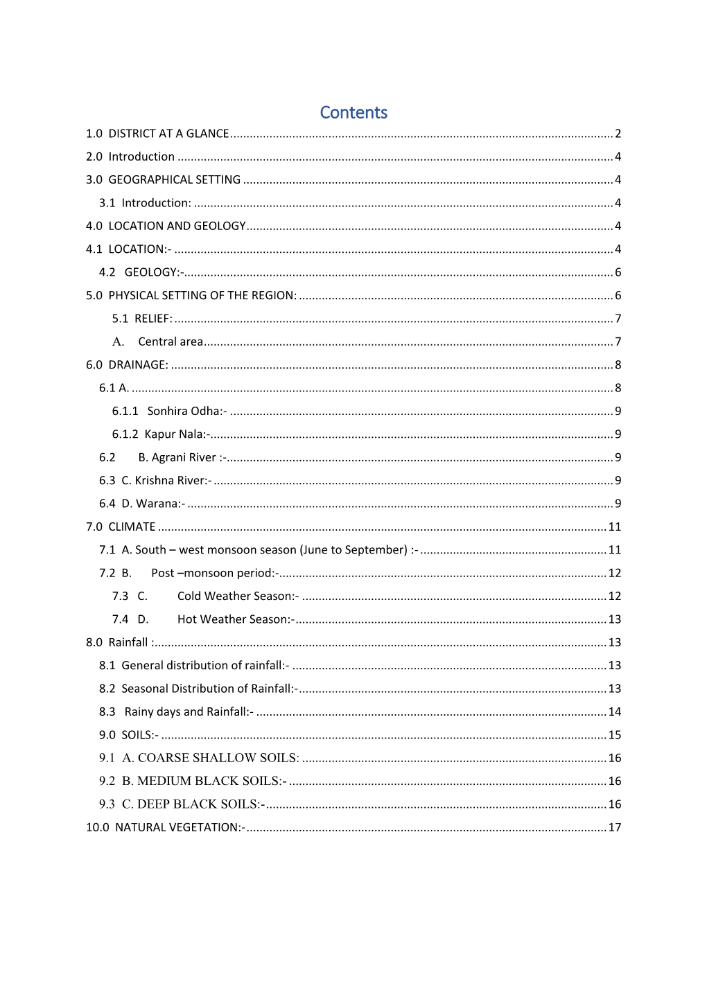 Contents 1.0 DISTRICT at a GLANCE